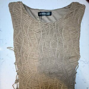 Super Sexy Brown Cut Out Dress Mini Length, Light Brown, Taupe Dress